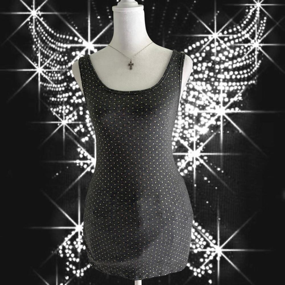 tiny golden metallic glitter polka dot heather grey tank top